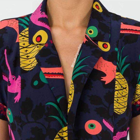 LHD x THE WEBSTER Marlin Dress Silk Midi Pineapple Fruits Art Deco - Picture 3 of 8